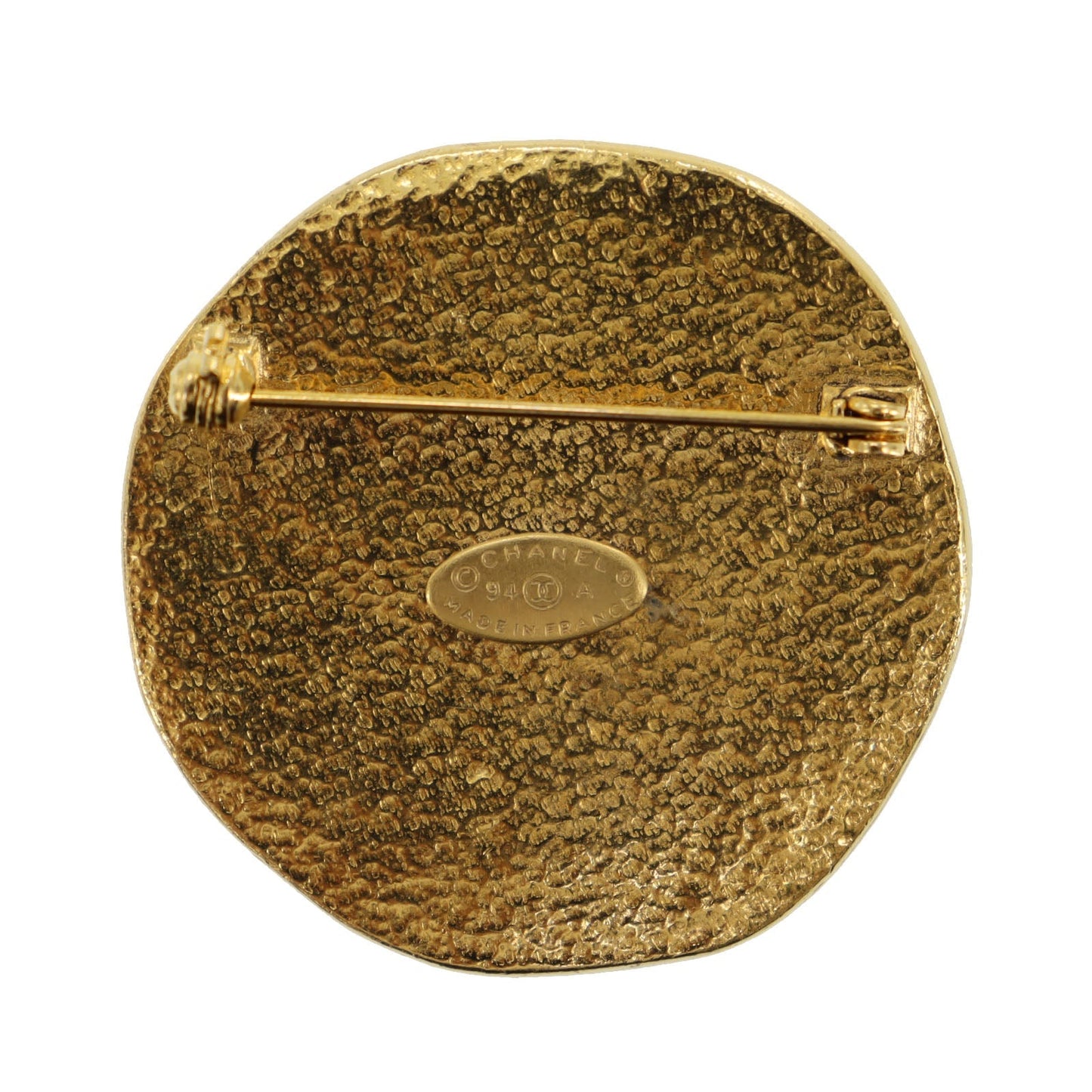 CHANEL CC Logos Round Pin Brooch Gold Plated 94 A #CJ489