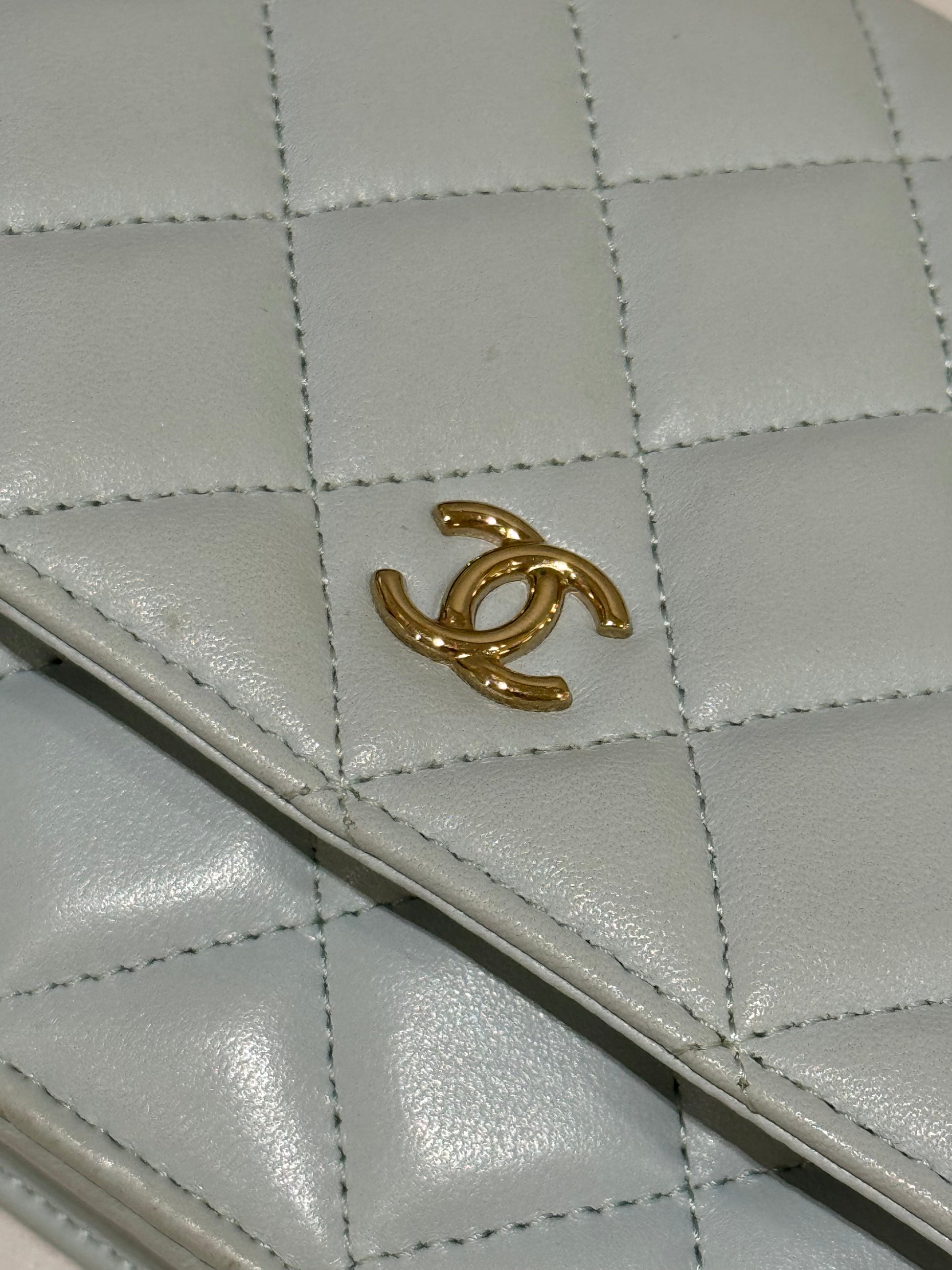 CHANEL WALLET ON CHAIN BLUE LAMBSKIN