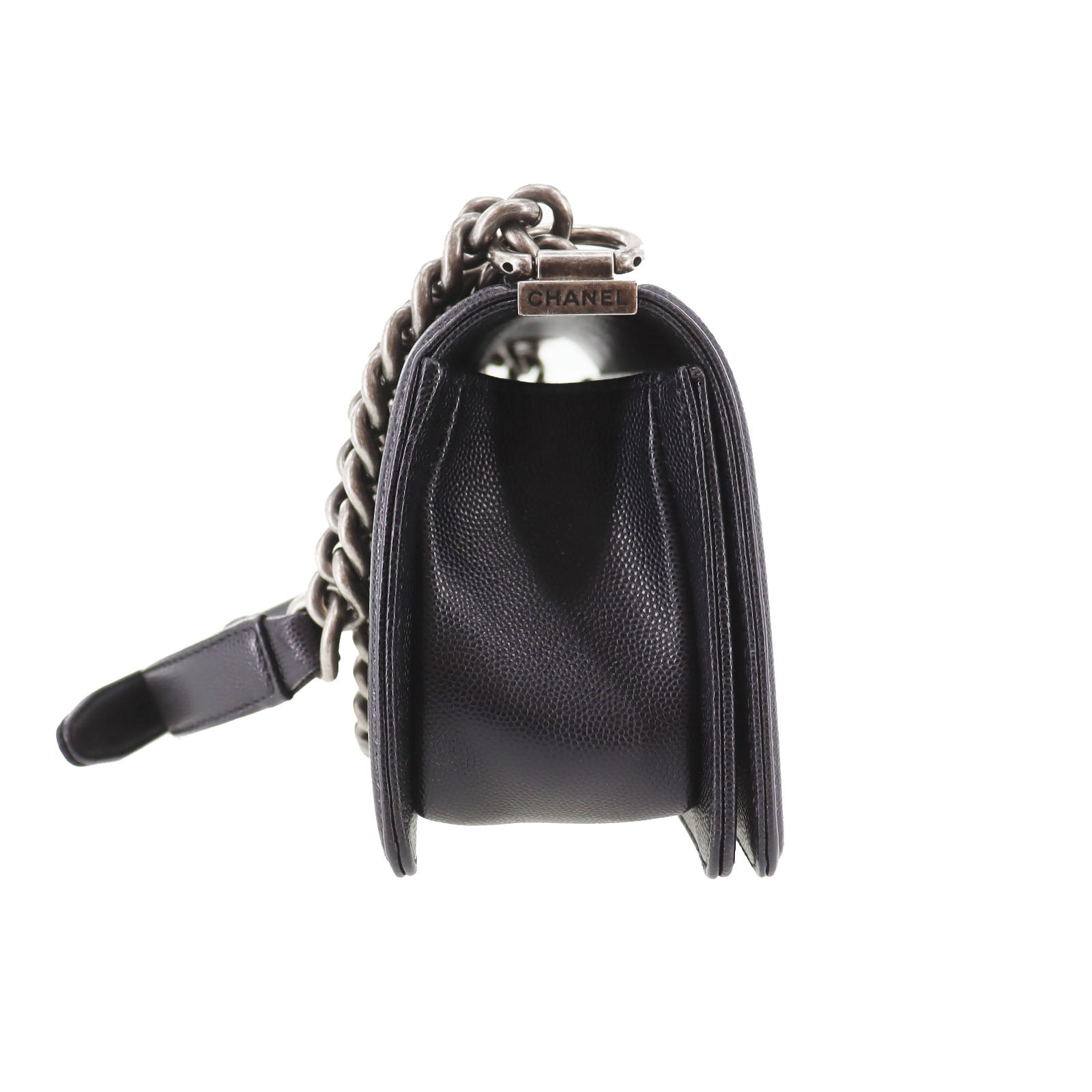 CHANEL  BOY CHANEL Shoulder Bag Black Caviar Skin Leather   #DA571