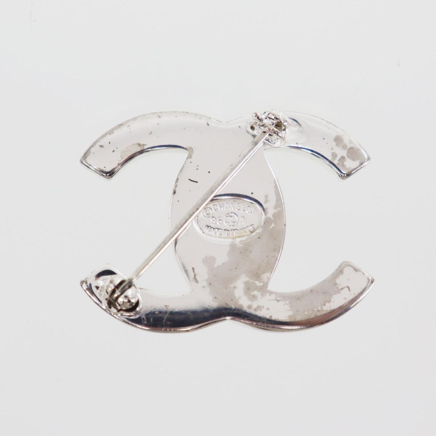 CHANEL CC Logos Turn Lock  Pin Brooch Silver Plated 96A   #CE126 S