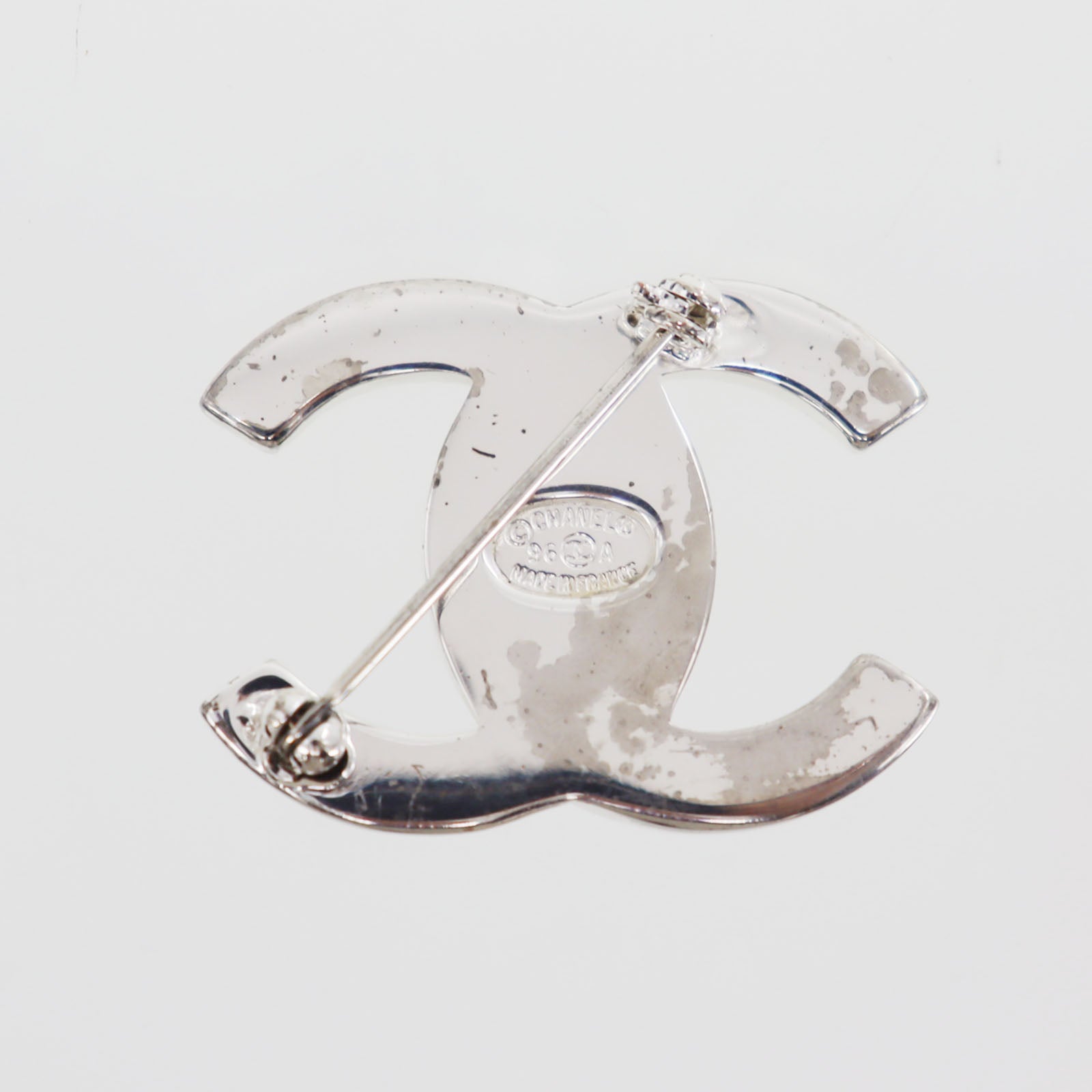 CHANEL CC Logos Turn Lock  Pin Brooch Silver Plated 96A   #CE126 S