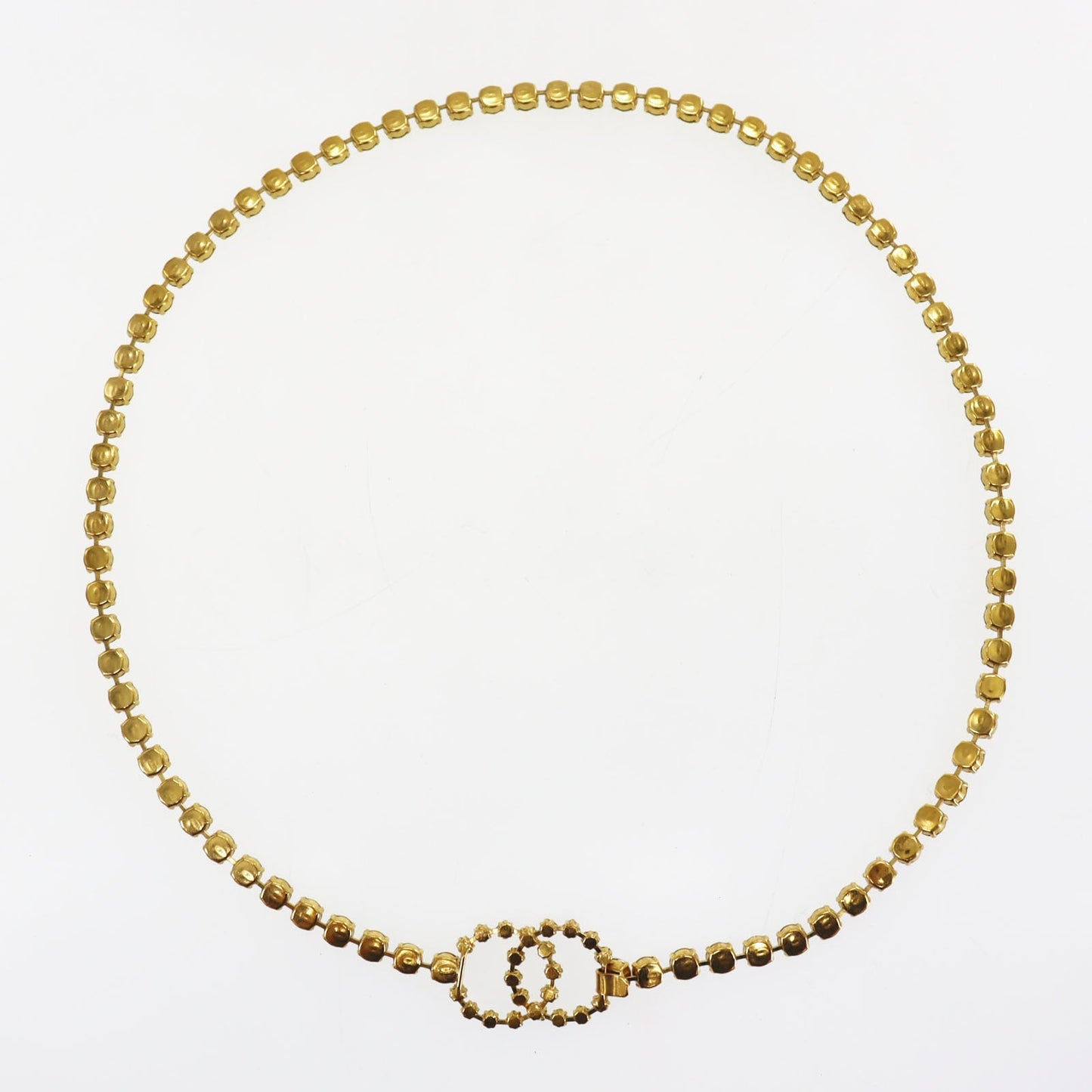 CHANEL CC Logos Rhinestone Belt Necklace Gold Plated 96P #CK417