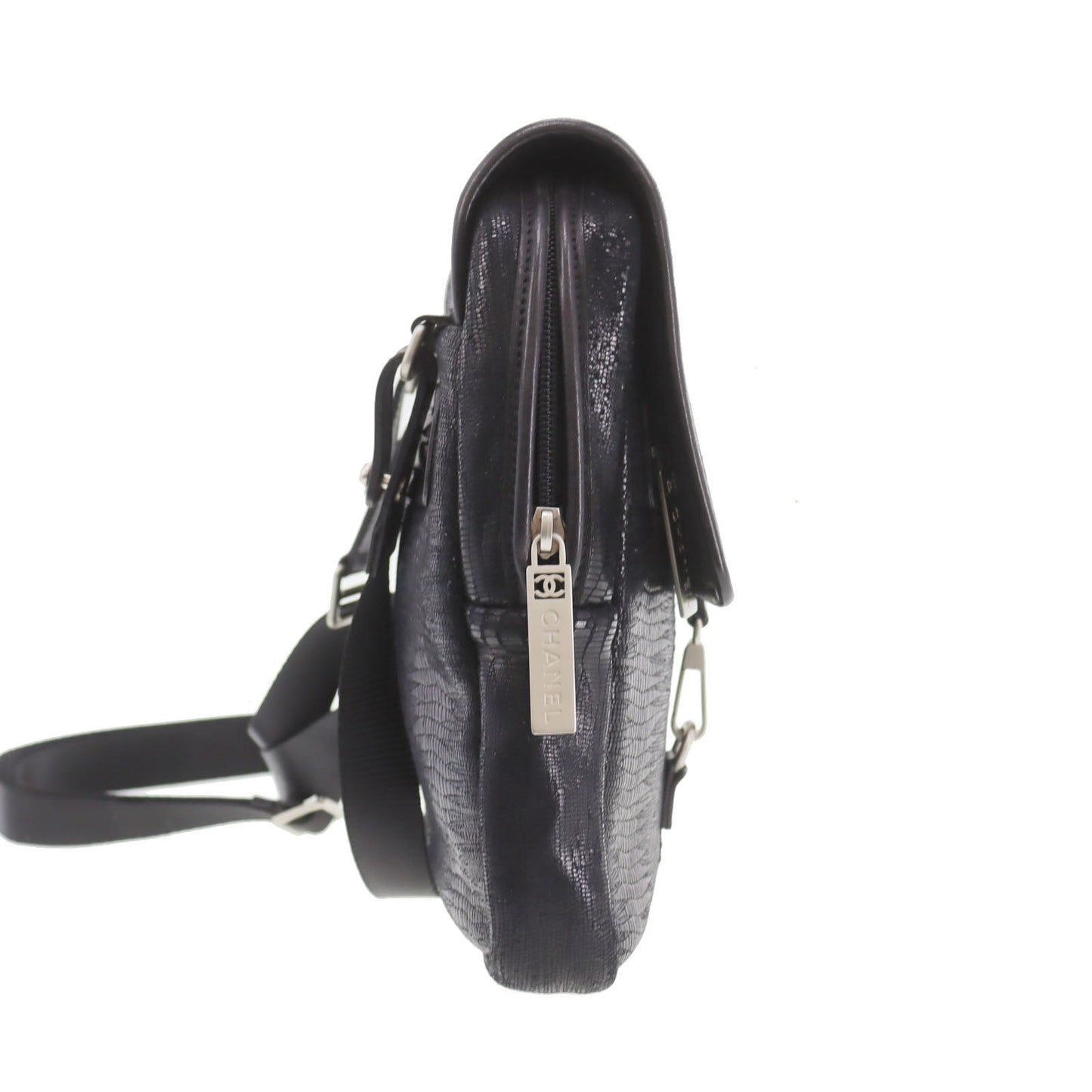 CHANEL Sports Line Crossbody Shoulder Bag Black Nylon Leather #CP936