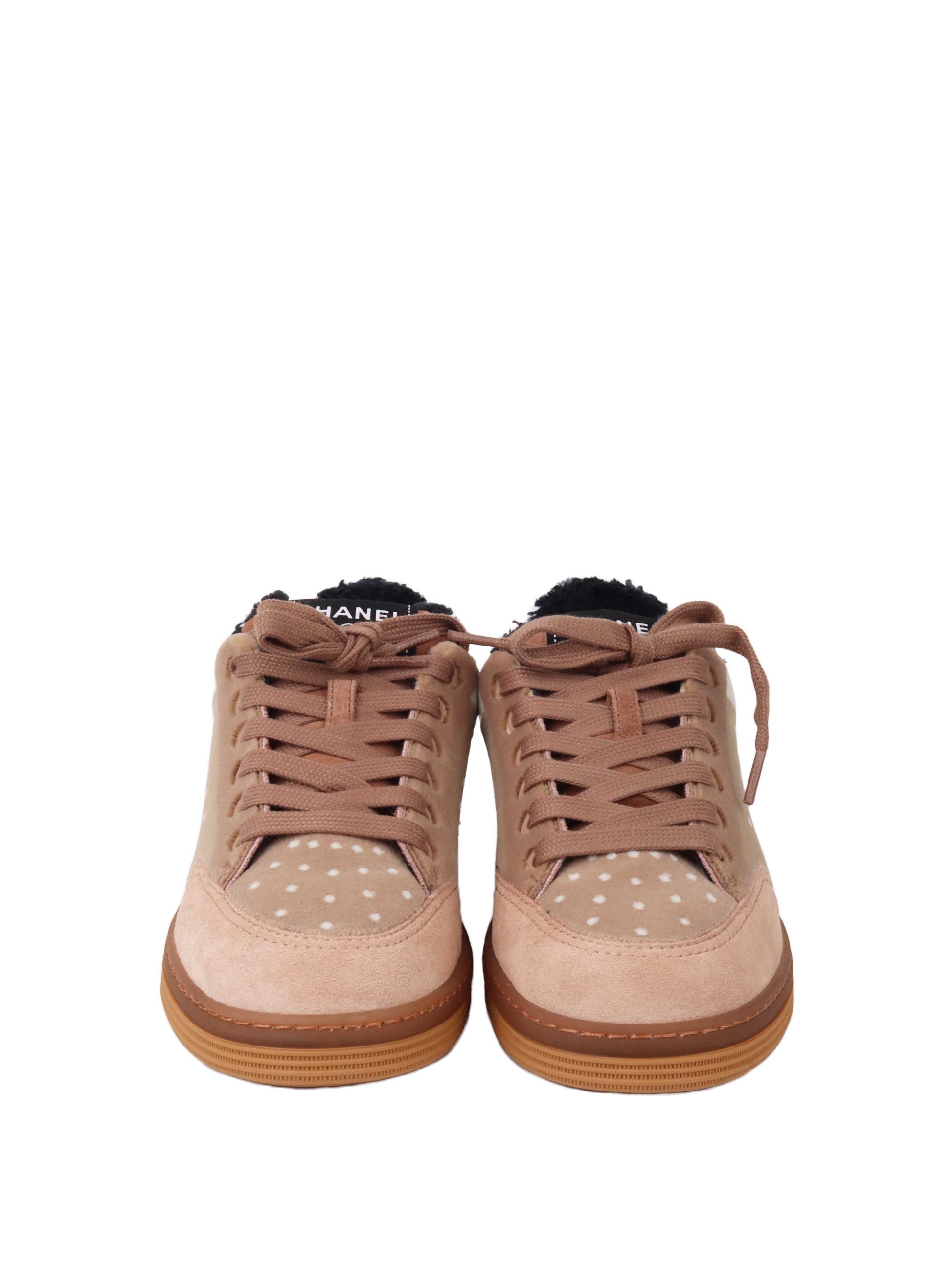 Chanel Pink/Neutral Velvet, Suede, Wool Sneakers Size 37.