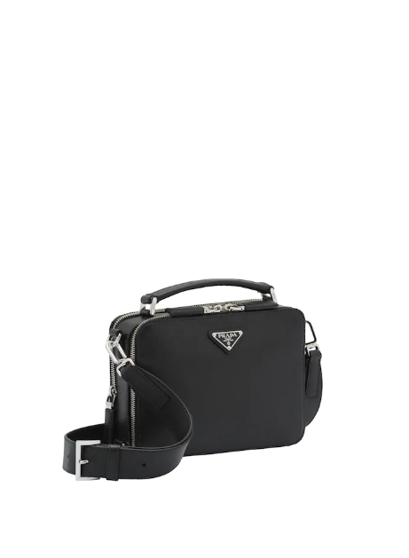 Prada Brique Bag Leather Saffiano Black Travel Bag