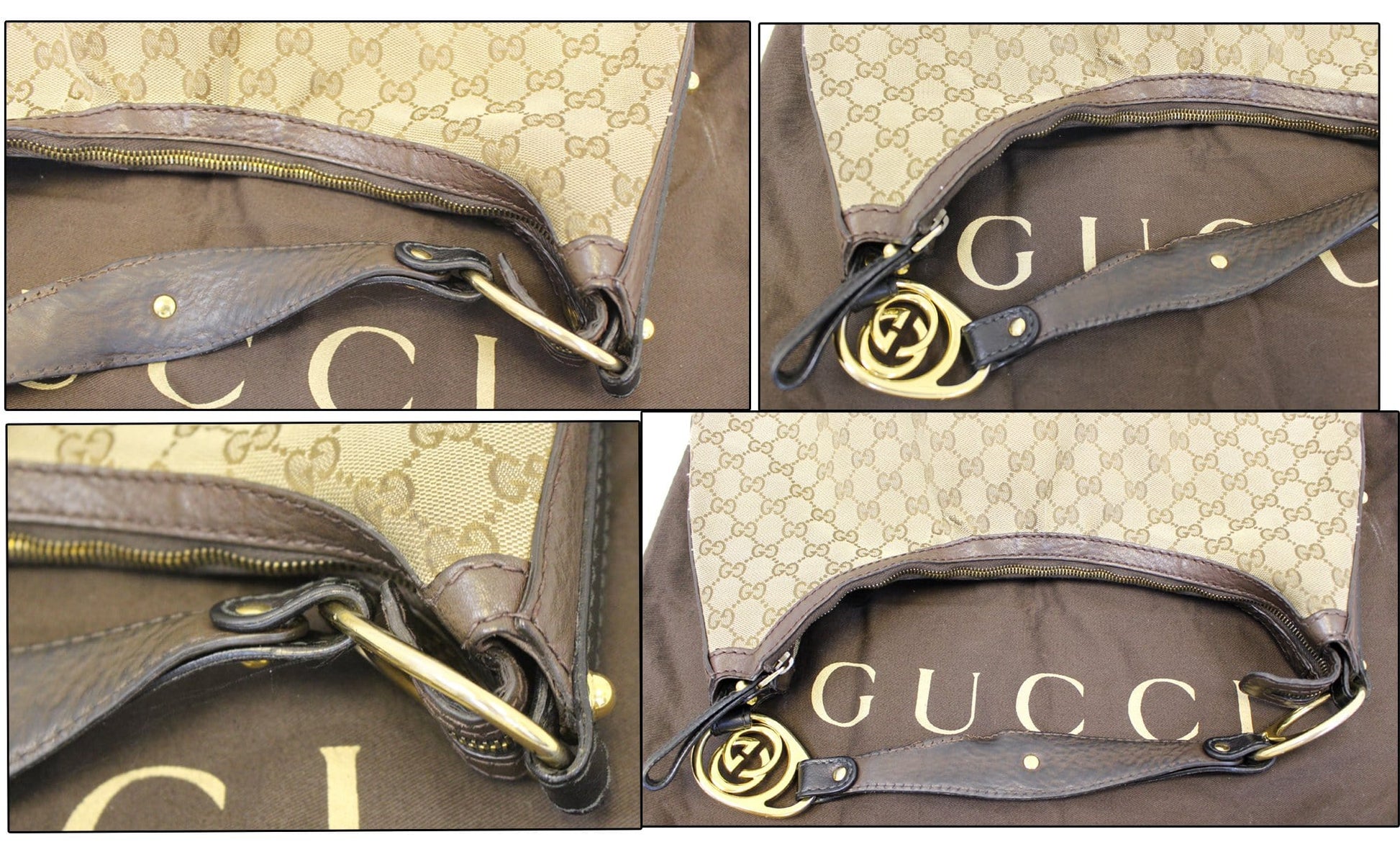 Gucci Ebony Interlocking Hobo Bag Canvas Beige Travel Bag