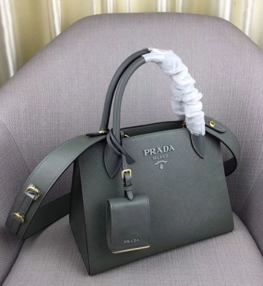 Prada Monochrome Bag Grey Leather Saffiano Gray Travel Bag