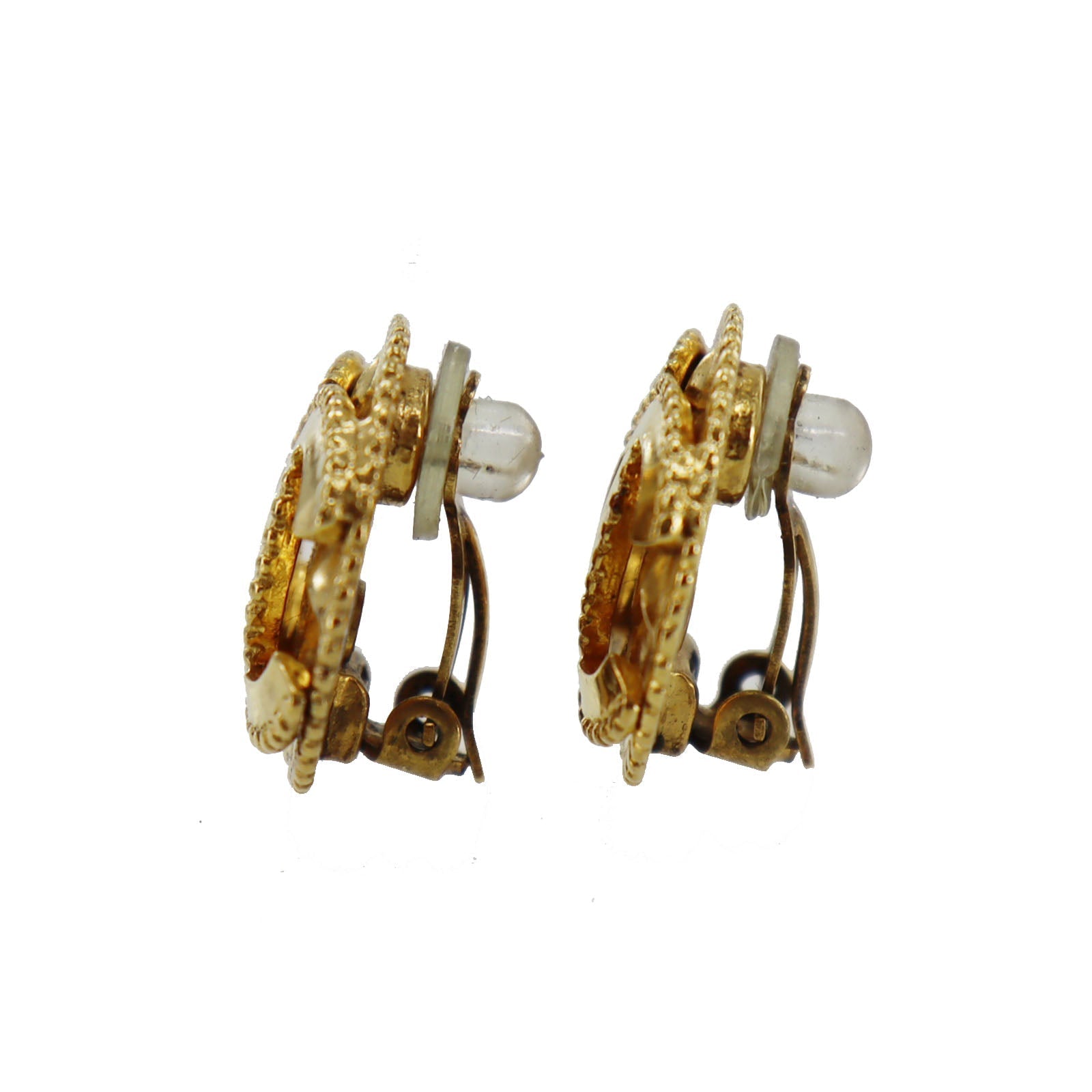 CHANEL CC Logos Circle Earrings 97 A Clip-On Gold #BR366