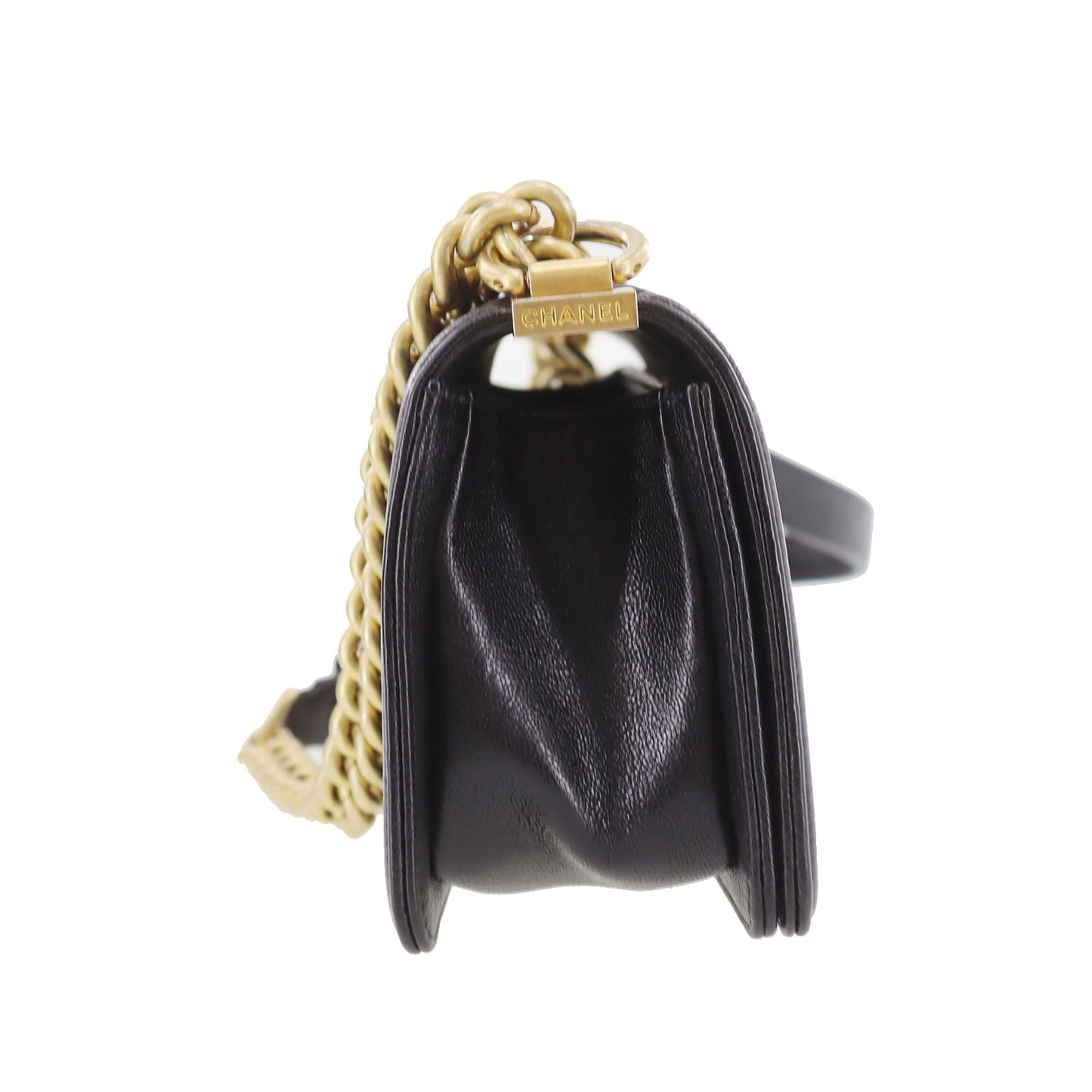 CHANEL  BOY CHANEL V stitch Shoulder Bag Black Caviar Skin Leather #DA393