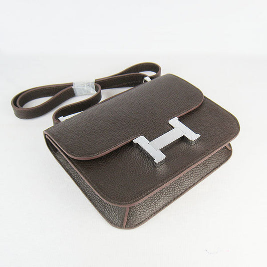 Hermes Luxury Constance Cowskin Bag H Dark Coffee Leather Silver Travel Bag