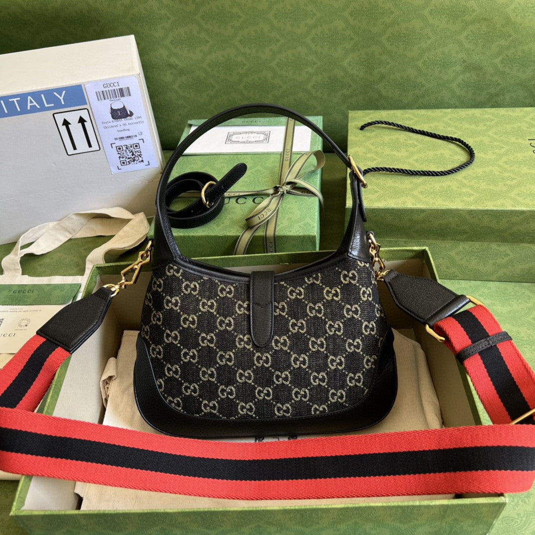 gg Jackie Ivory gg Jacquard Denim Black Small Shoulder Bag