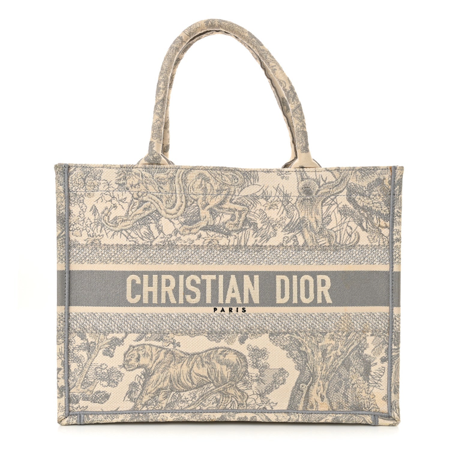 Dior Handbag Christian iviera Toile De Jouy Book Tote Canvas Gray Medium Tote Bag