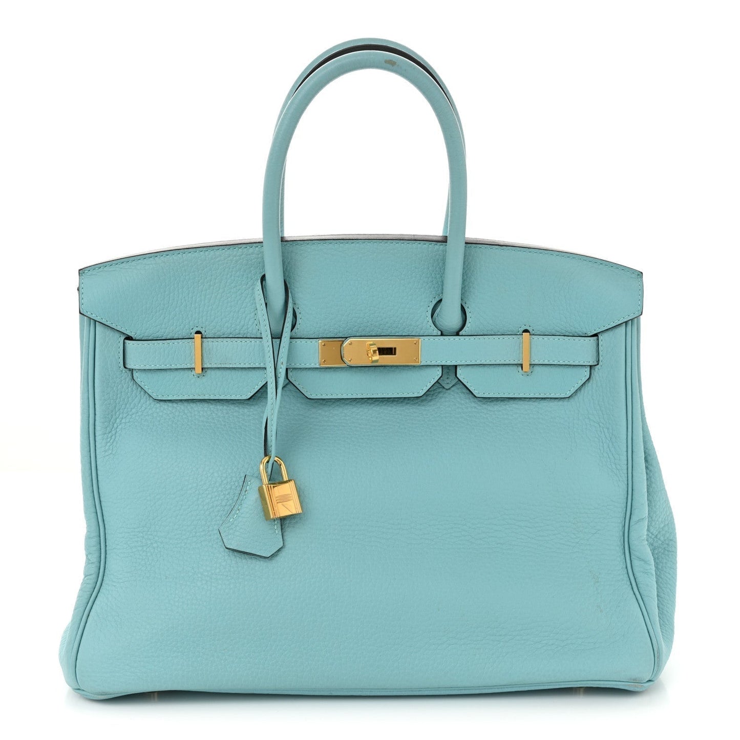 Hermes Taurillon Clemence Birkin Bleu Atoll Handbag Travel Bag