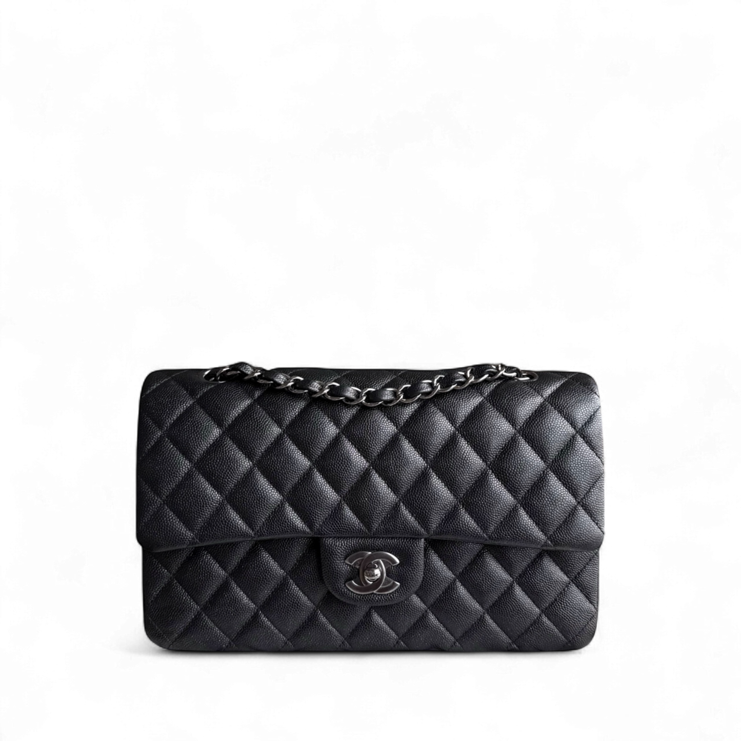 Chanel Classic Flap Medium - Caviar 25CM Quilted Iridescent Black Silver Hardware Series 24