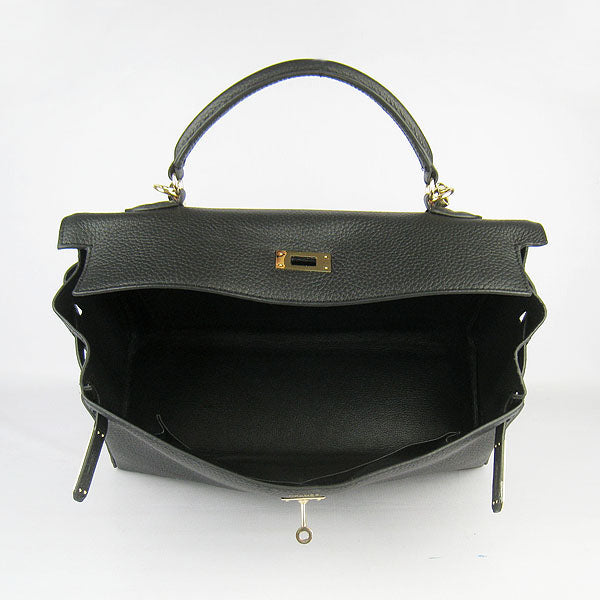 Hermes Luxury Kelly Cm Togo Handbag Golden Leather Black Travel Bag