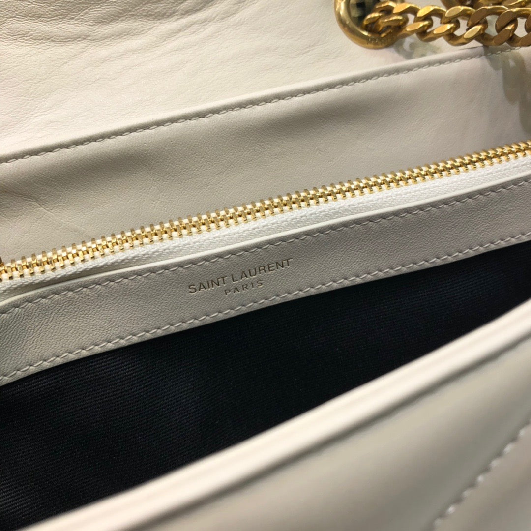 YSL Saint Laurent Loulou Lou Shoulder Bag Quilted Chain White For Women