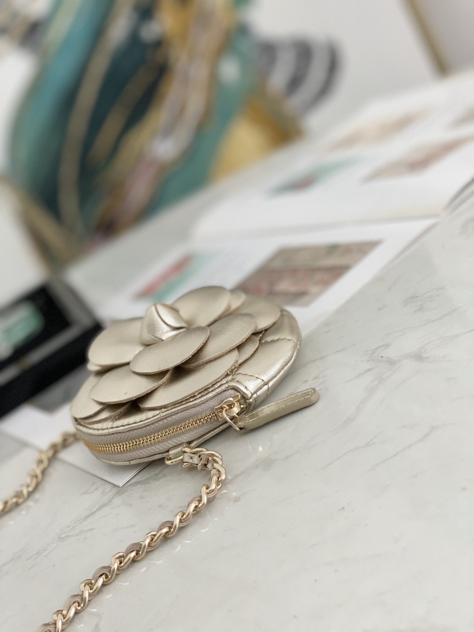 CHL Camellia 11cm 4in Gold Chain Clutch Bag