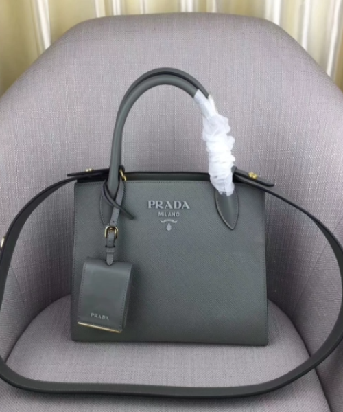 Prada Monochrome Bag Grey Leather Saffiano Gray Travel Bag