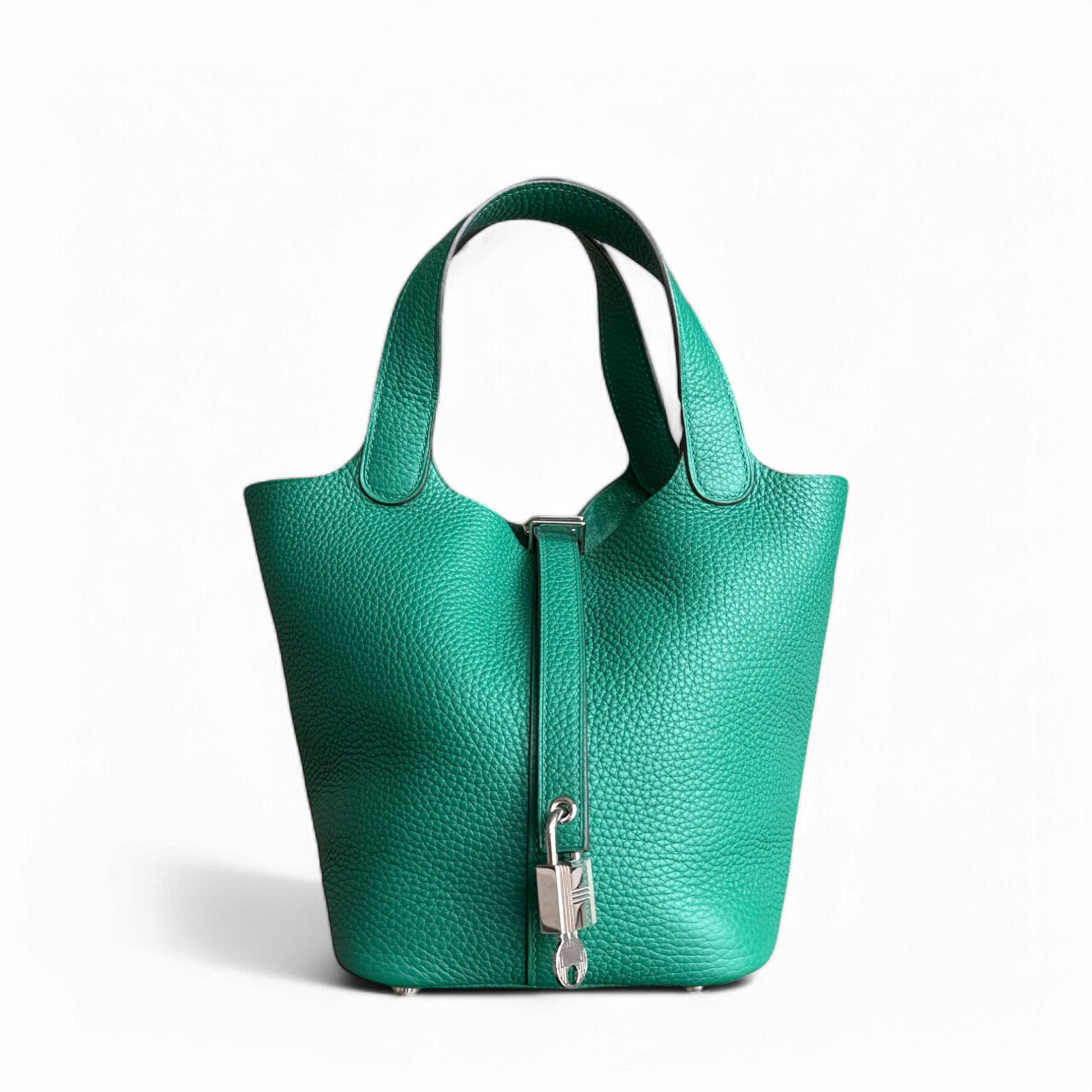 Hermes Picotin Bambou Vert Vertigo Clemence Hardware Handbag Leather Silver Travel Bag