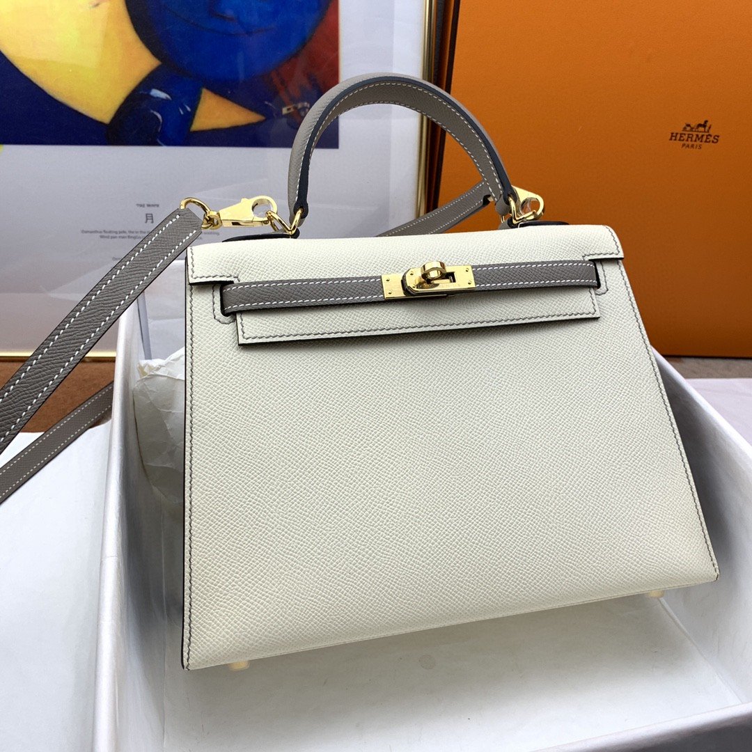 Top Quality Kelly Sellier Epsom Craie Grey Shoulder Bag