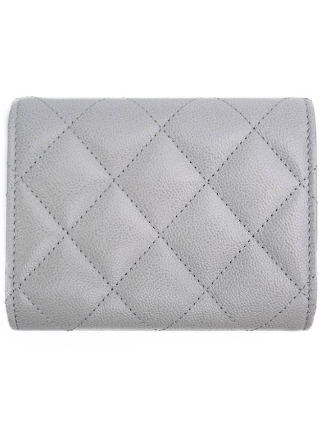 CC Logo Flap Caviar Leather Card Wallet Light Grey Chanel
