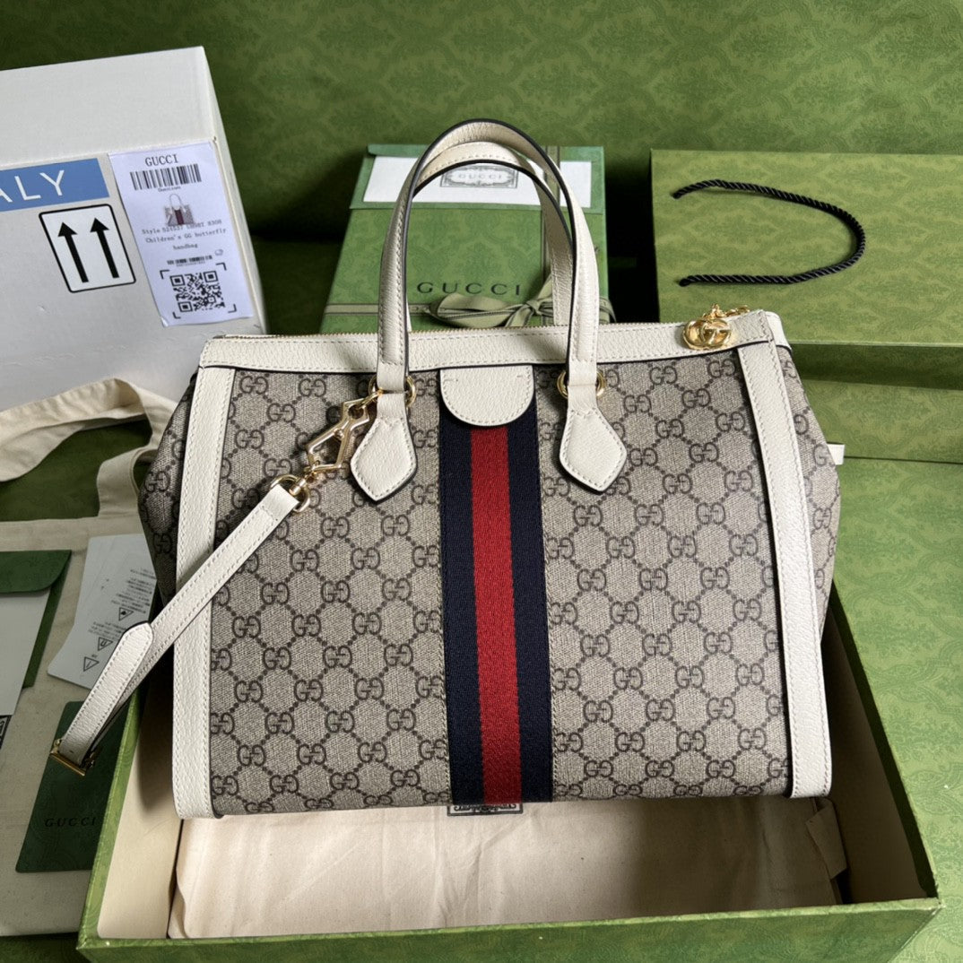 gg Ophidia gg Supreme Canvas White Medium Tote Bag