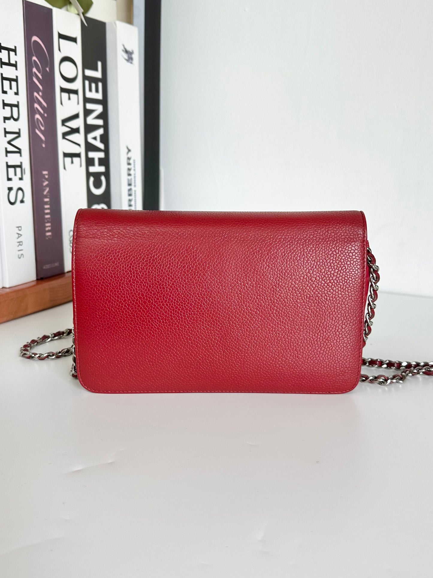 CHANEL Caviar Timeless CC Wallet on Chain WOC Red #BE
