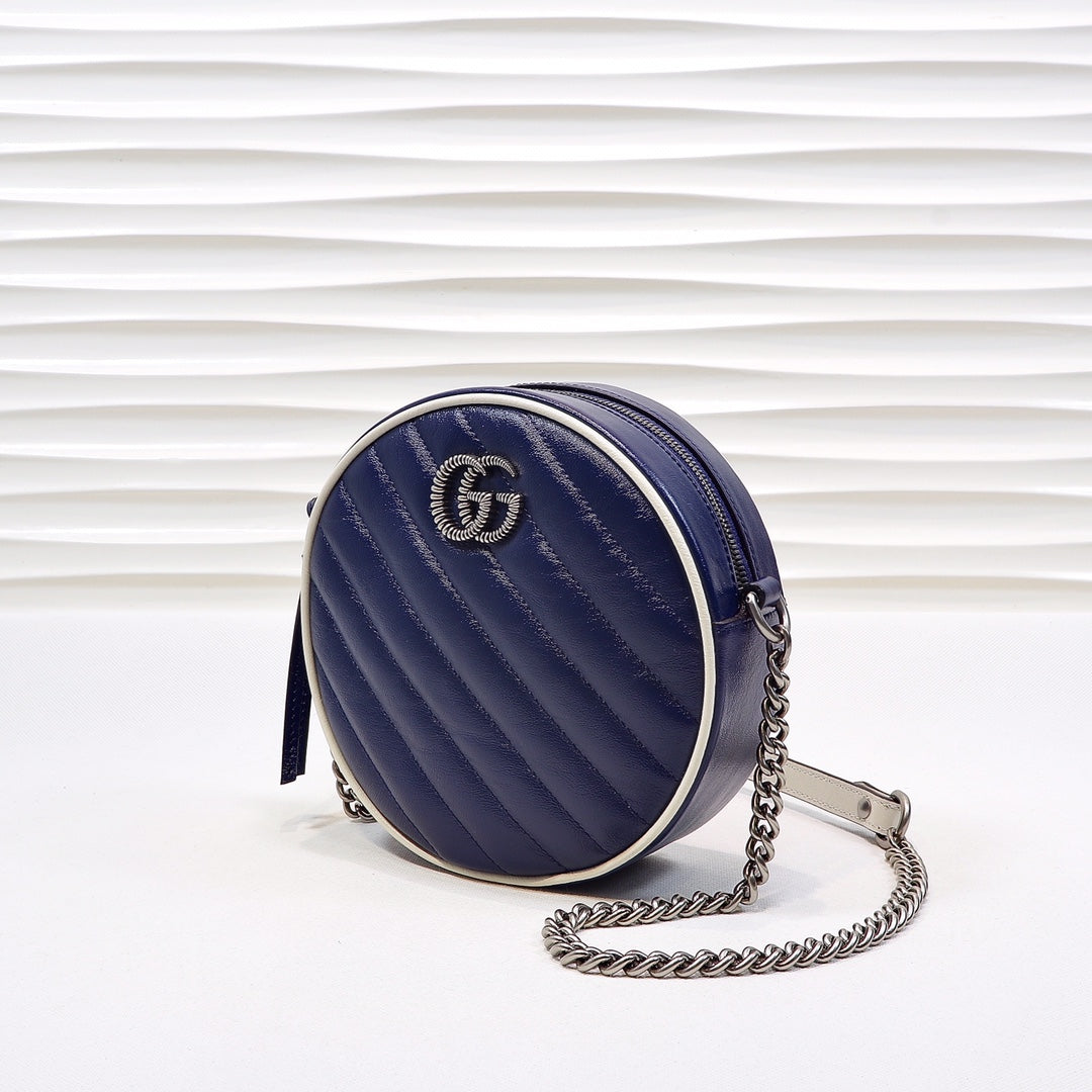 gg Marmont Round 7in 18cm Blue Mini Shoulder Bag