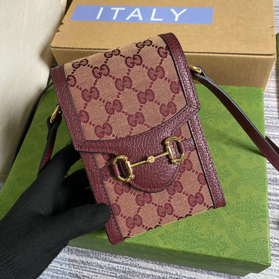 gg Horsebit Burgundy gg Supreme Canvas Beige Mini Bag