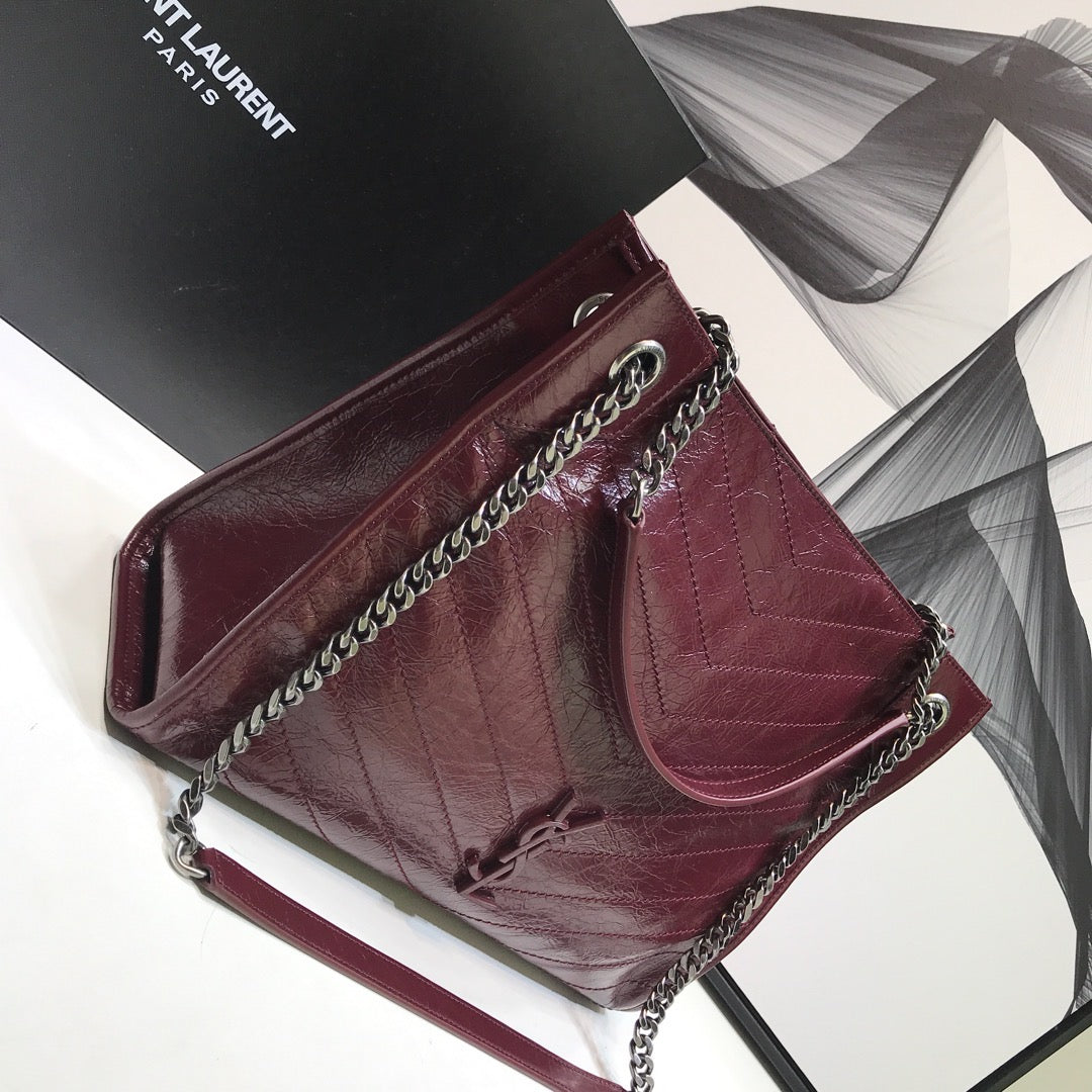 YSL Saint Laurent Niki Shopping Burgundy 12in 32cm Medium Handbag