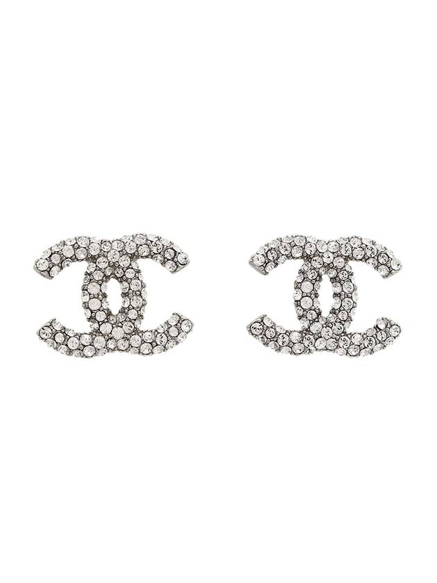 Crystal CC Logo Earrings Silver Chanel