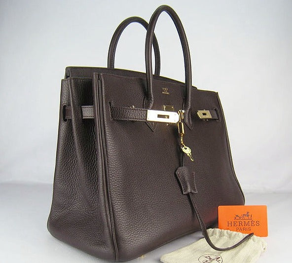 Hermes Luxury Birkin Cm Togo Handbags Dark Coffee Leather Gold Travel Bag
