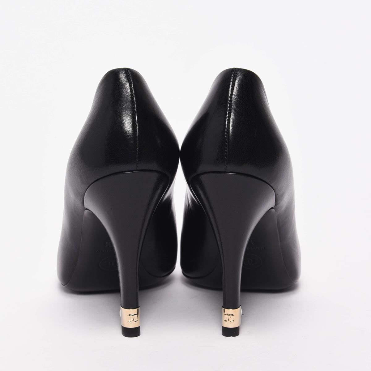 Chanel Black Lambskin Pearl Detail Peep Toe Pumps 37.5 for Women