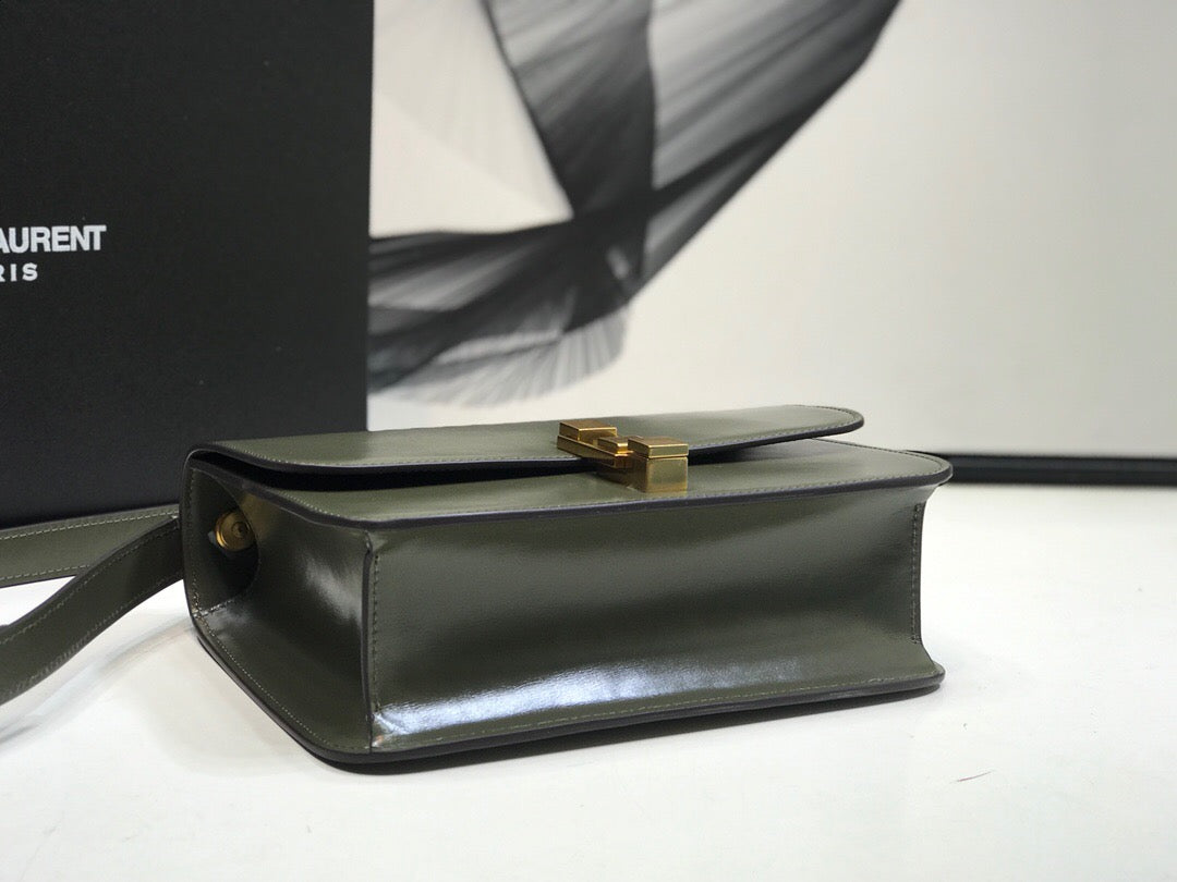 YSL Saint Laurent Le Carre Box Dark 9in Green Satchel Bag