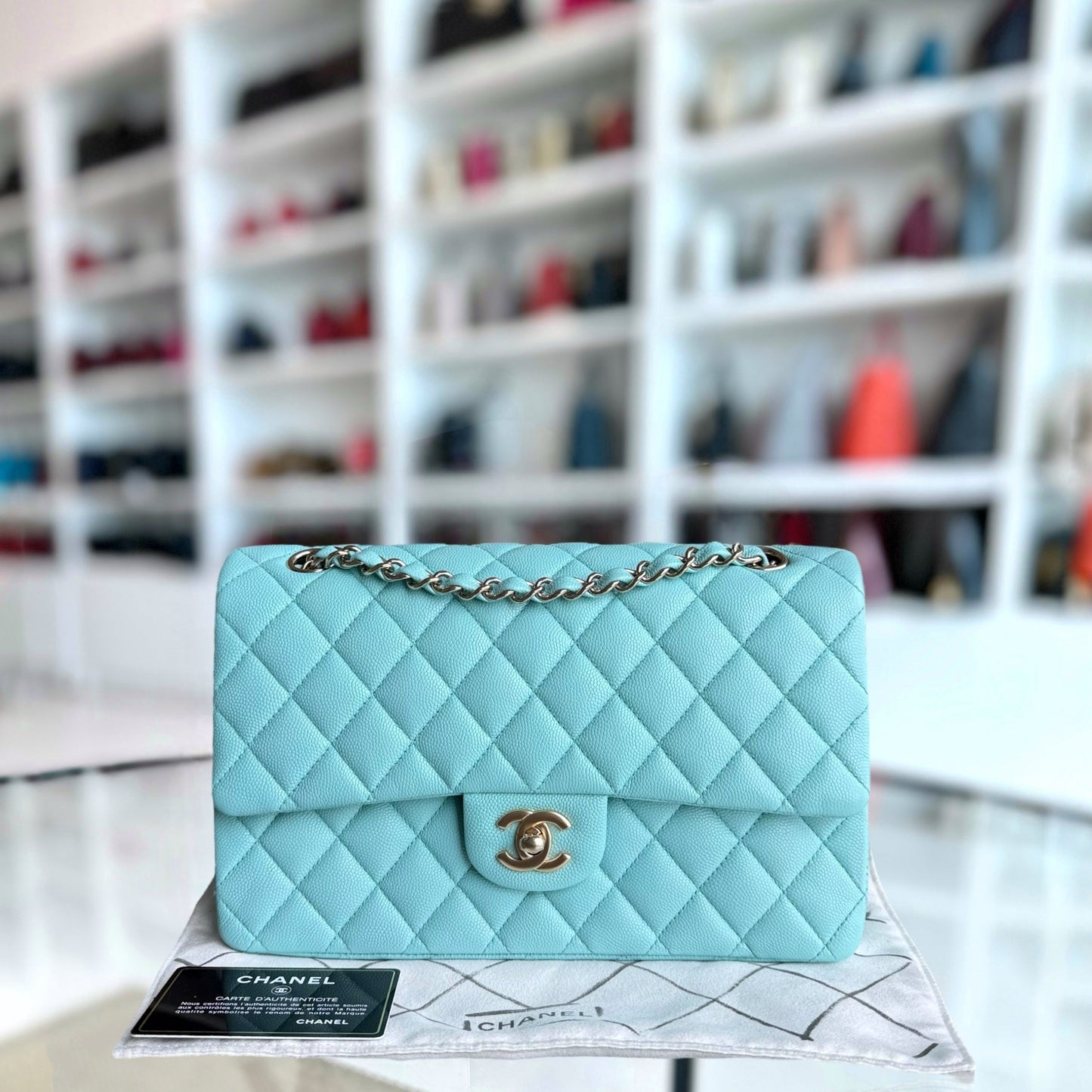 Chanel Classic Flap Medium - Caviar 25CM Quilted Light Blue Gold Hardware Series 26