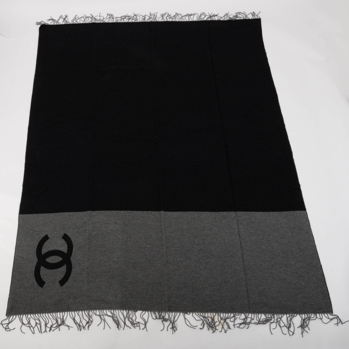 Chanel Black & Charcoal Wool Cashmere Cc Throw Bag