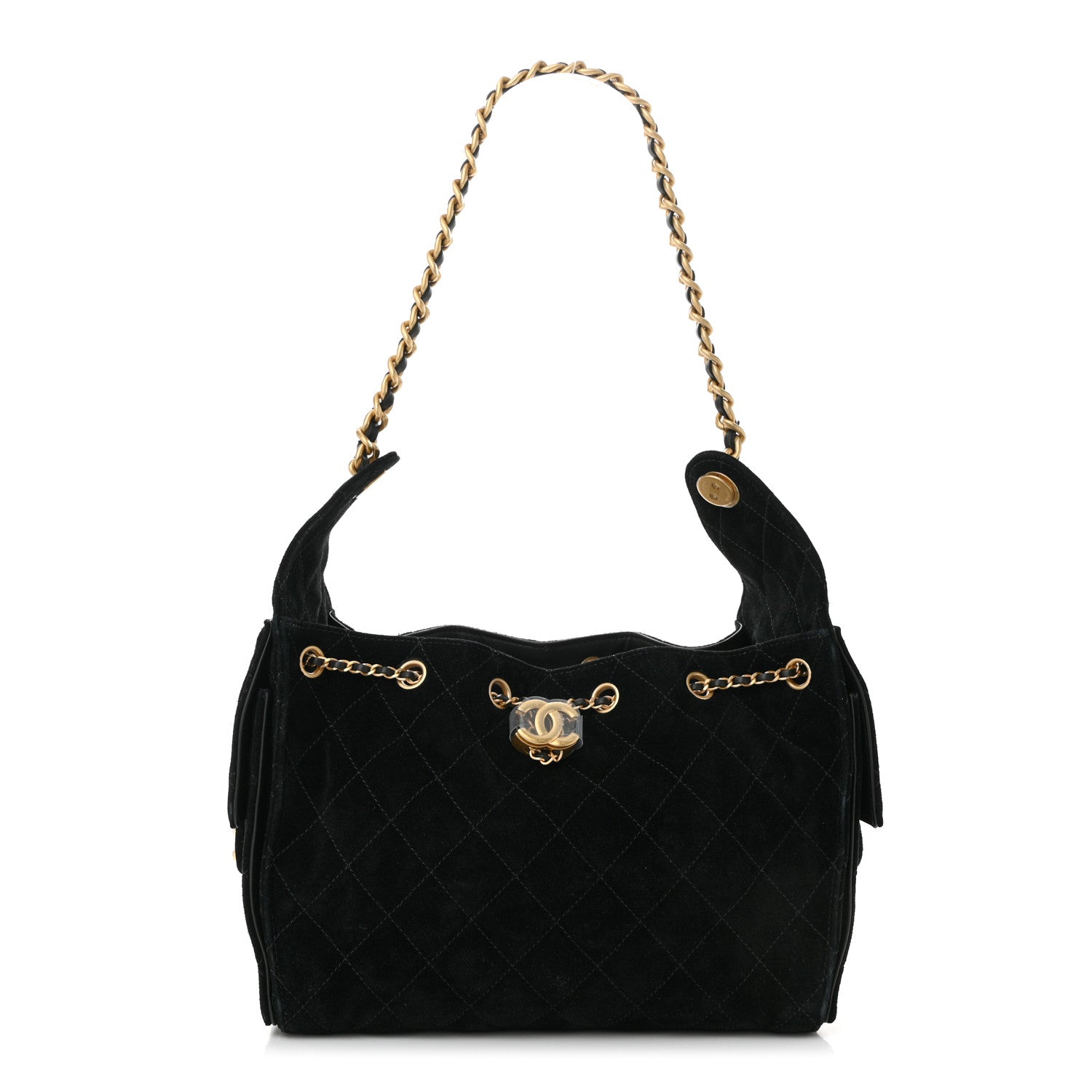 Suede Quilted Small Chanel 25 Handbag Black 4