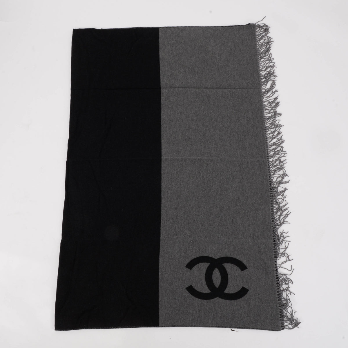 Chanel Black & Charcoal Wool Cashmere Cc Throw Bag