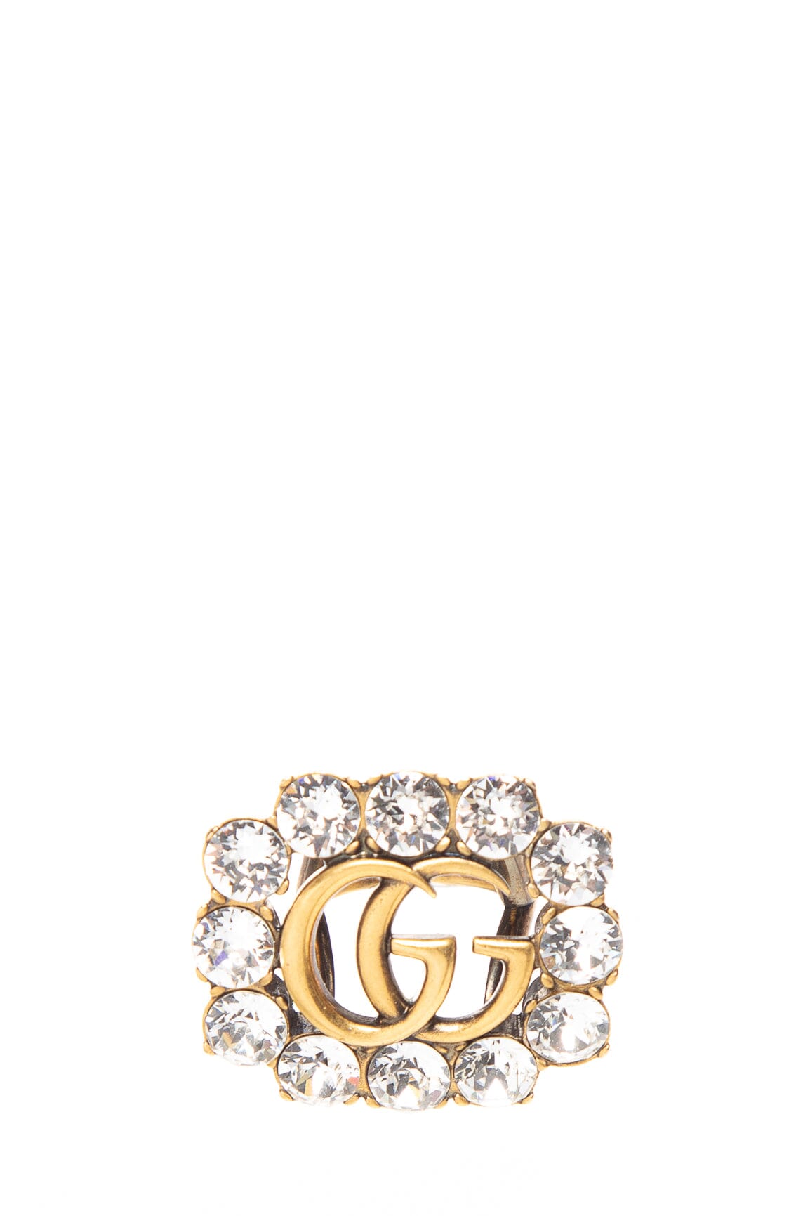 Gucci Gold and Silver GG Marmont Crystal Ring SZ 5