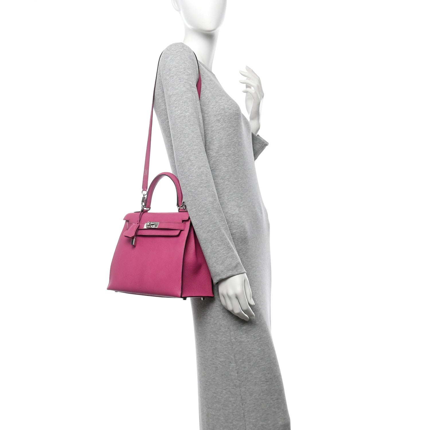Hermes Chevre De Coromandel Kelly Sellier Fuchsia Handbag Travel Bag