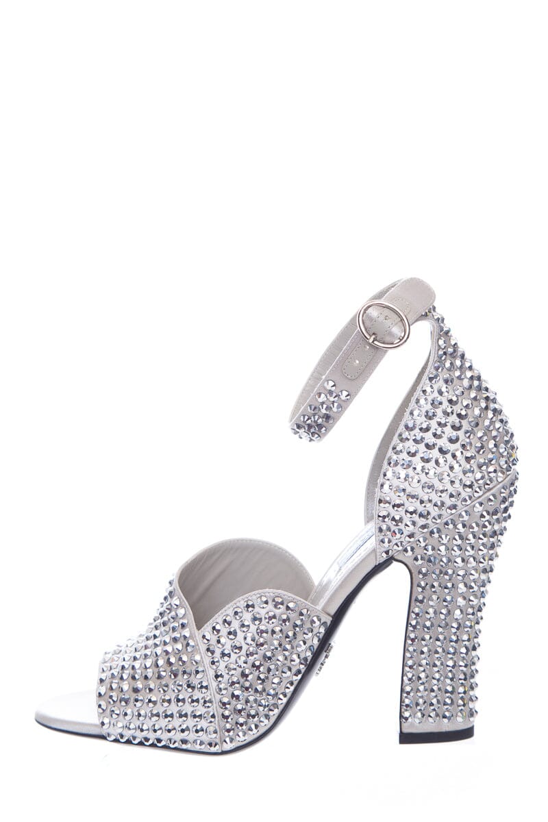 Prada Shoe Embellished Heels SZ 37.5 Silver Shoes