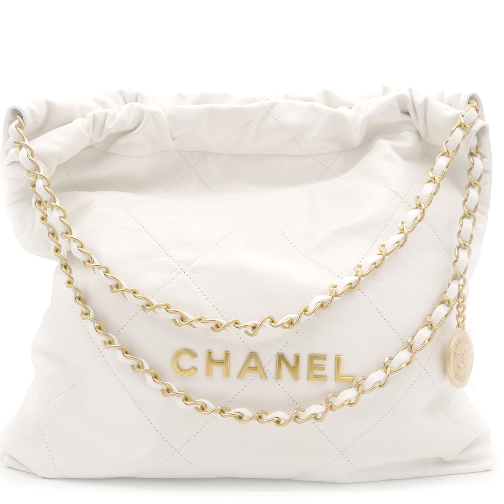 Chanel Shiny Calfskin Quilted Small 22 White Bag