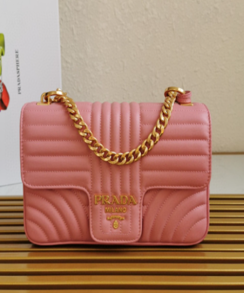 Prada Diagramme Bag Leather Pink Medium Travel Bag