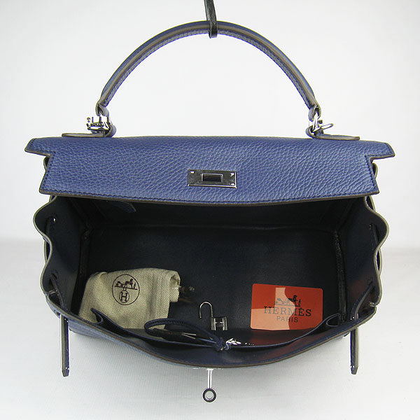 Hermes Luxury Kelly Cm Togo Dark Handbag Leather Blue Travel Bag
