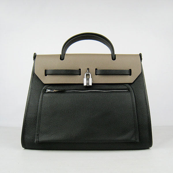 Hermes Luxury Herbag Way Cow Grey Leather Travel Bag
