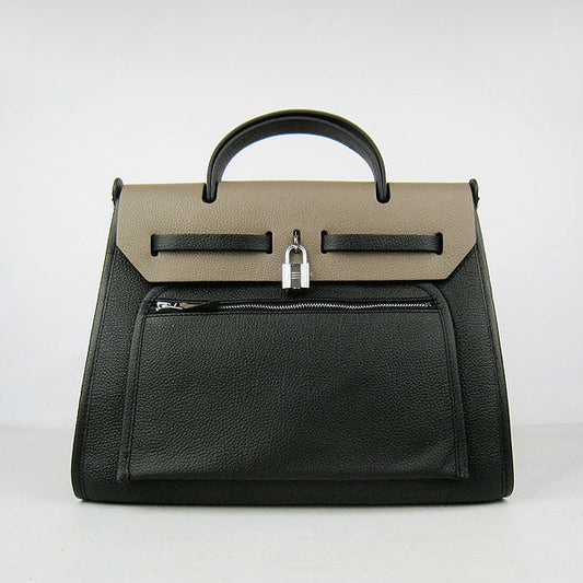Hermes Luxury Herbag Way Cow Grey Leather Travel Bag