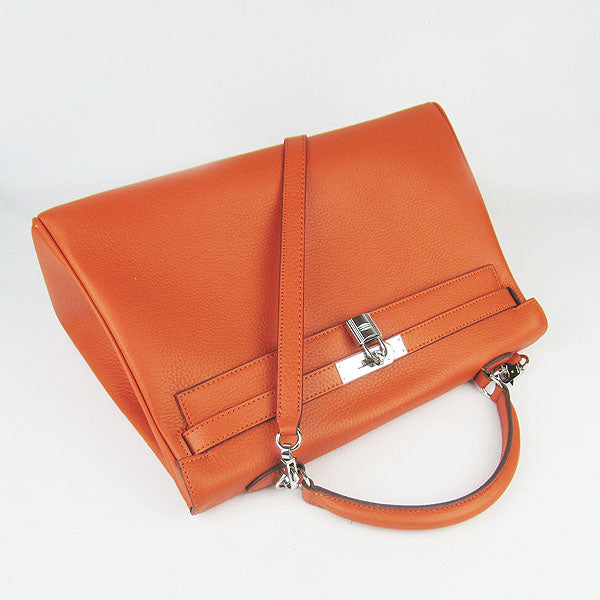 Hermes Luxury Kelly Cm Togo Handbag Orange Leather Silver Travel Bag