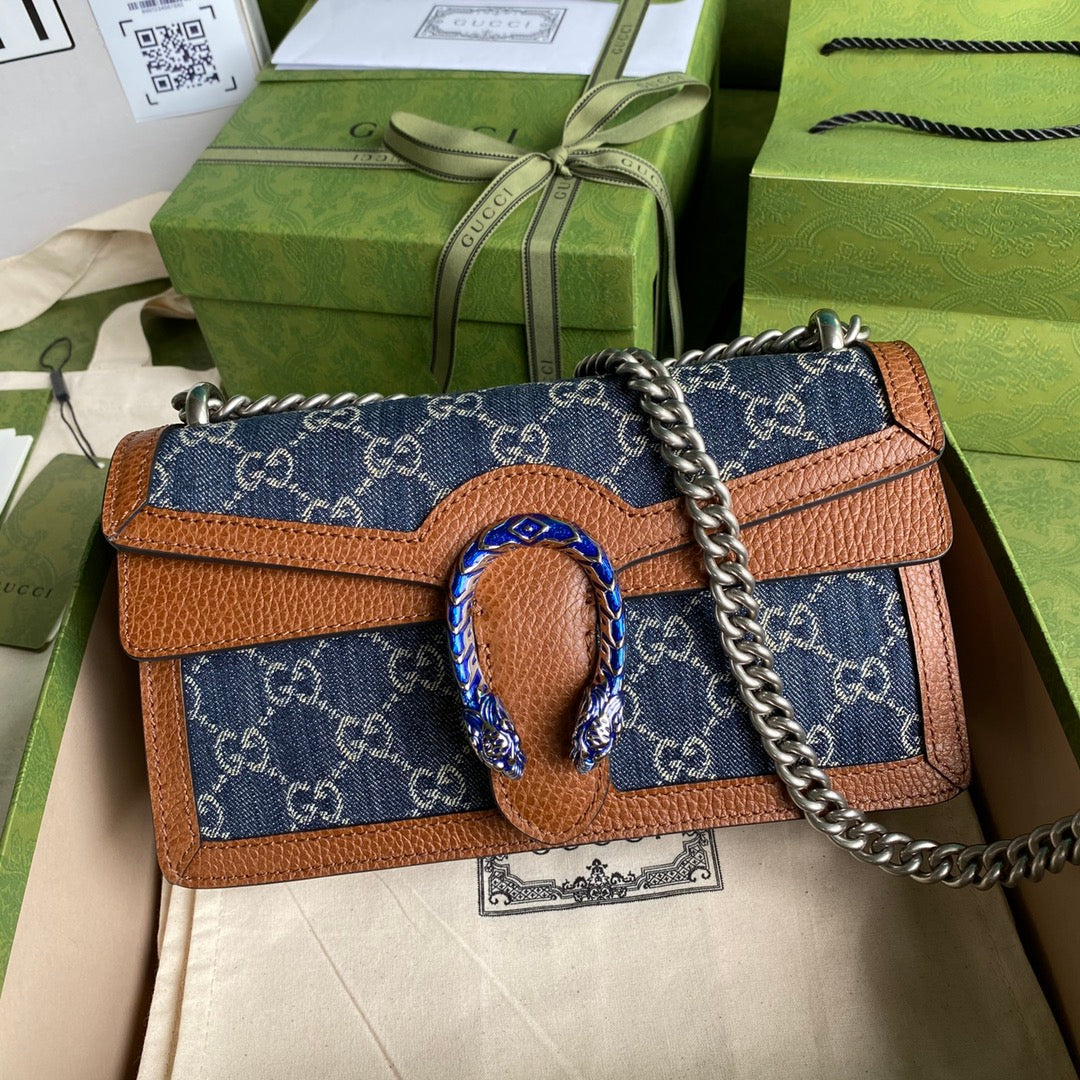 gg Dionysus Dark Ivory Eco Blue Small Shoulder Bag