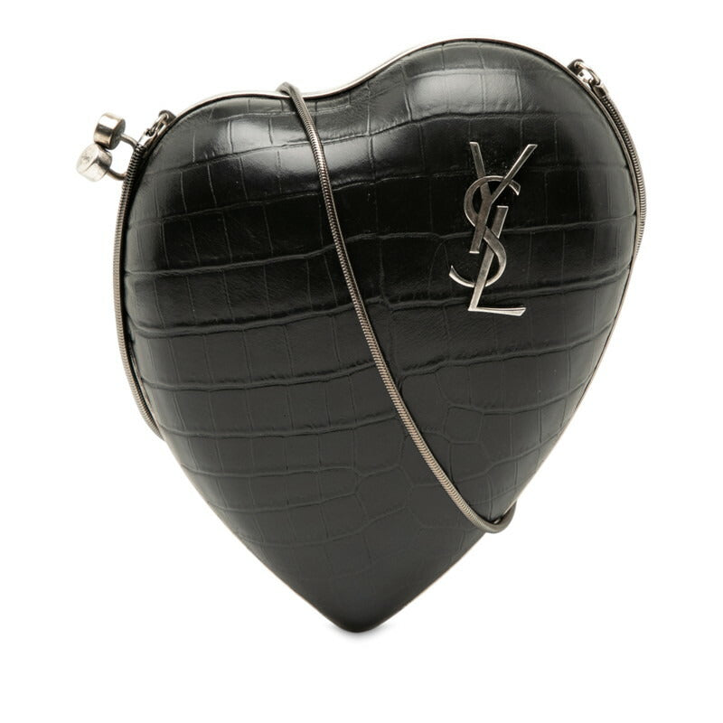YSL Saint Laurent Love Box Croco Shoulder Bag Leather Embossed