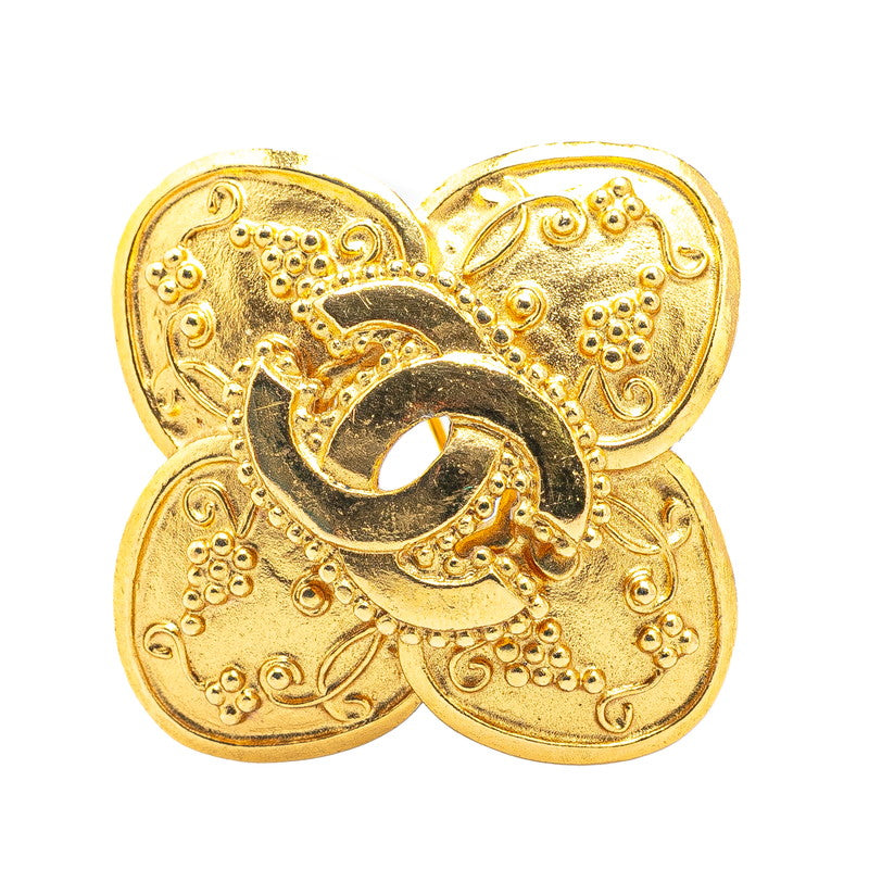 Chanel Gold Plated Coco Mark Clover Motif Brooch 96A Bag